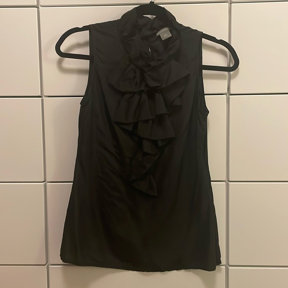 Ann Taylor Black Ruffle Blouse